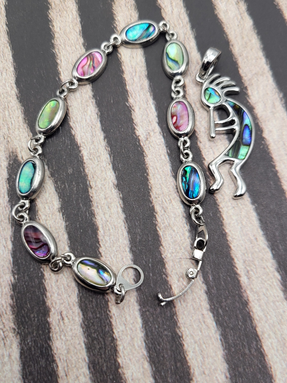 Silver tone and Abalone Shell Bracelet and Pendant